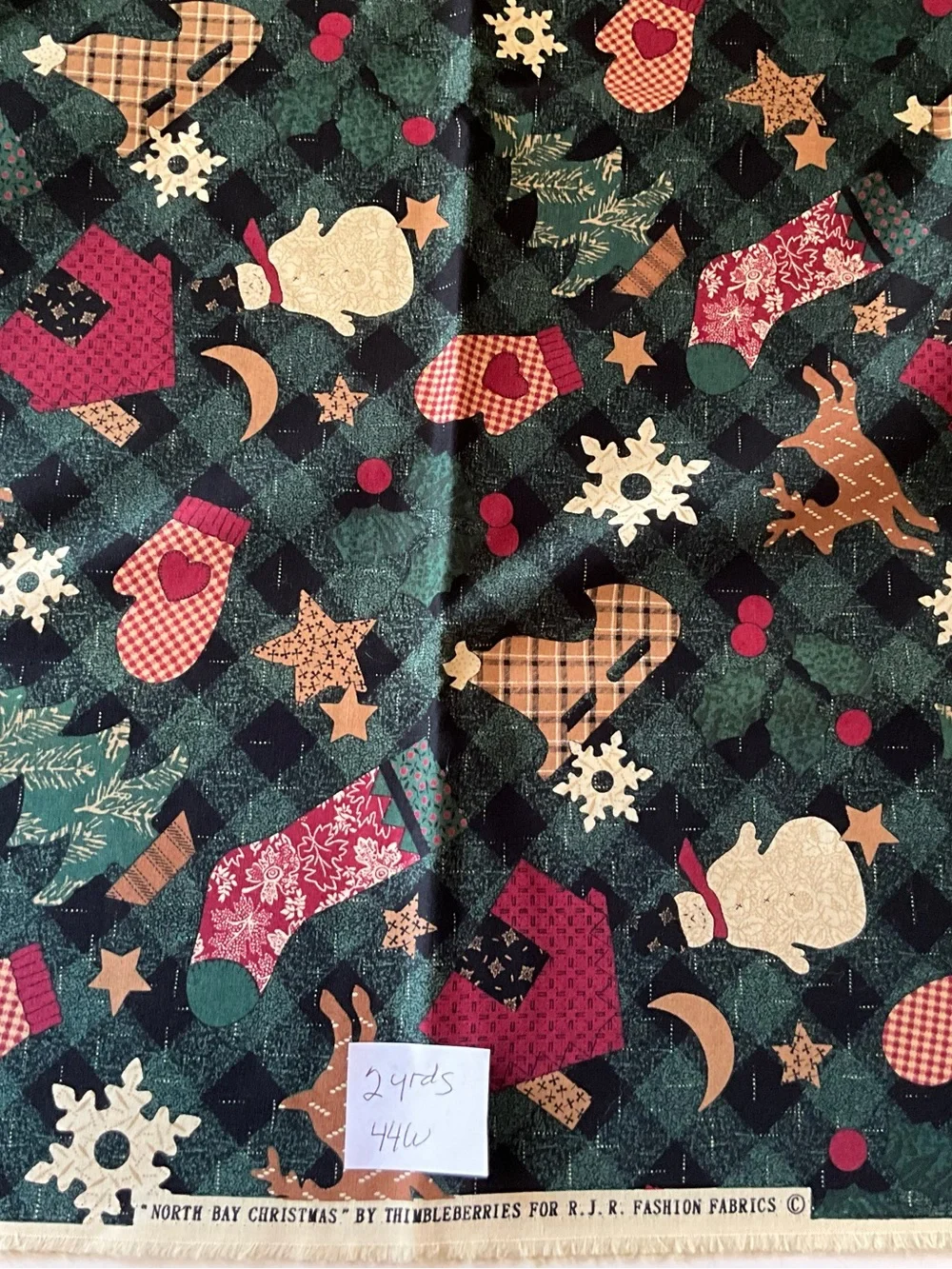 Quilting Sewing Fabric Folk Art Style Benartex Robert Kaufman Fabric Green Stars